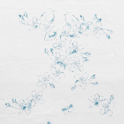 Hand-printed Marine Blue Apple Blossom Toile Linen - 319 Roll End 1.4m