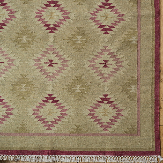 Olive Rose Ragini - Hand-woven Wool Kilim