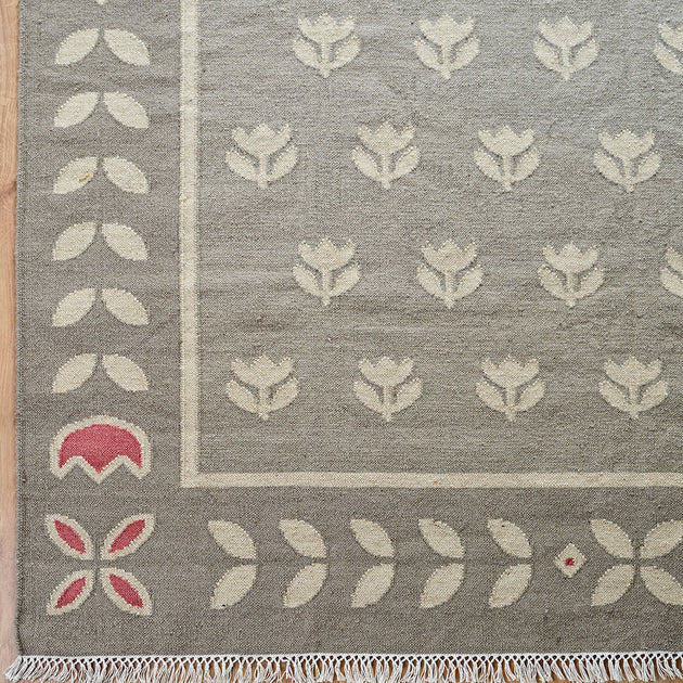 Smokey Blue Tulip - Hand-woven Wool Kilim