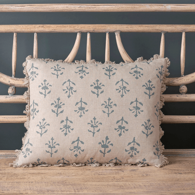 Marine Blue Moonflower Linen Cushion