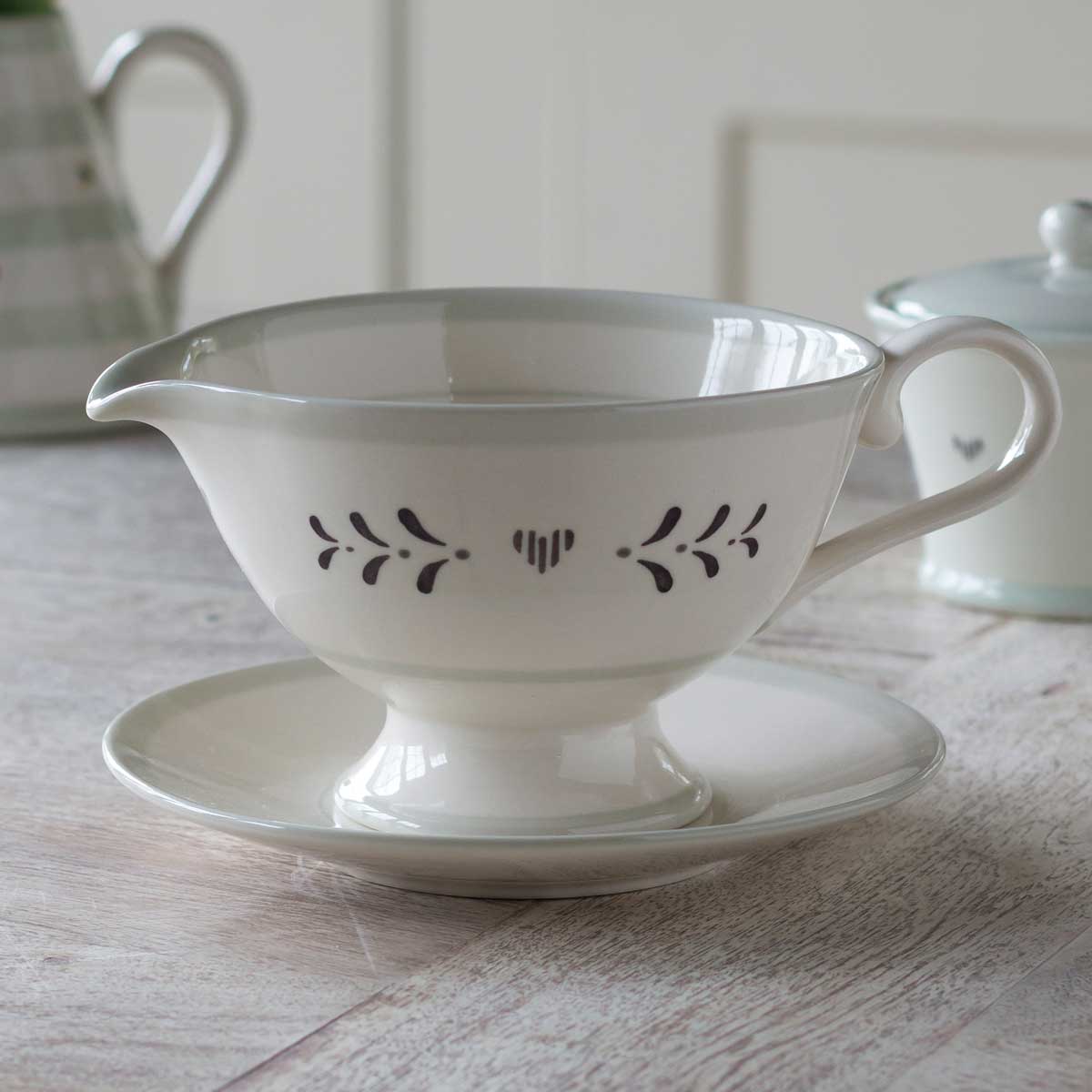Charcoal Gustavian Sauce Boat and Saucer | Susie Watson Designs
