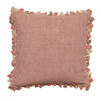 Large Red Earth Rustic Linen Cushion with Tassels
