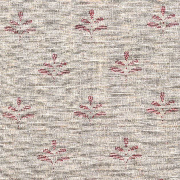 Hand-printed Indian Red Leaf - Light Rustic Linen – 316R