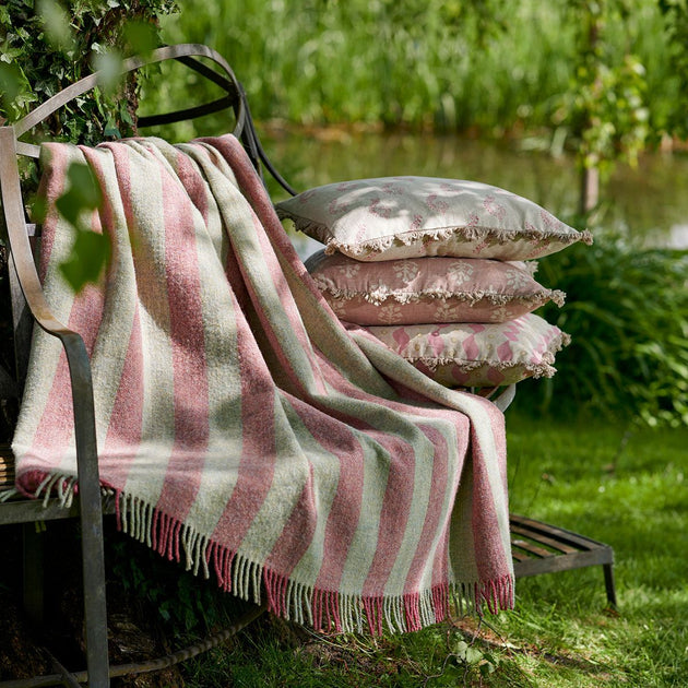 Rose Pearl Stripe Shetland Wool Throw - Large
