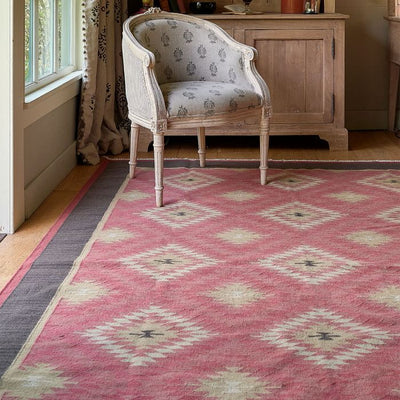 Rose Charcoal Shimla - Hand-woven Wool Kilim