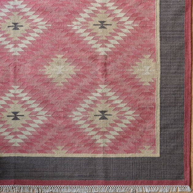 Rose Charcoal Shimla - Hand-woven Wool Kilim