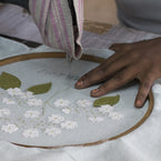 Embroidered Duck Egg Lacecap Hydrangea Cushion