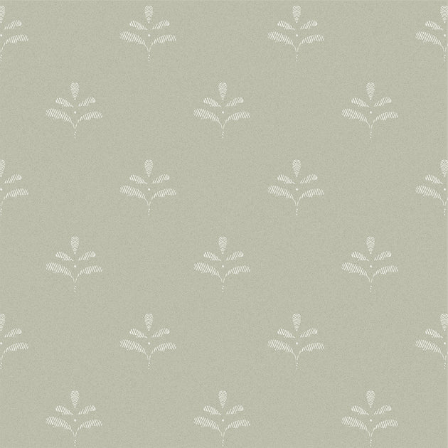 Celadon Ivory Leaf Wallpaper