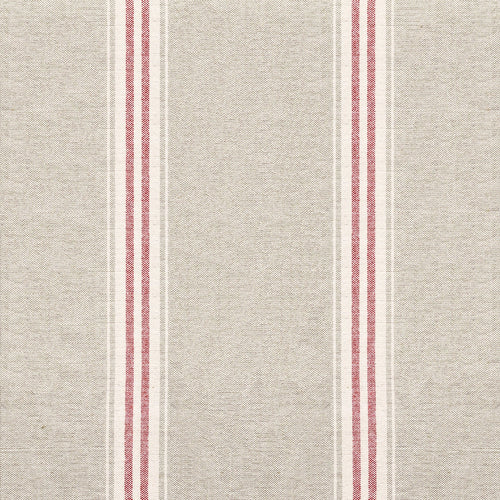 Beech Red Gustavian Stripe cotton swatch, narrow red stripes on natural
