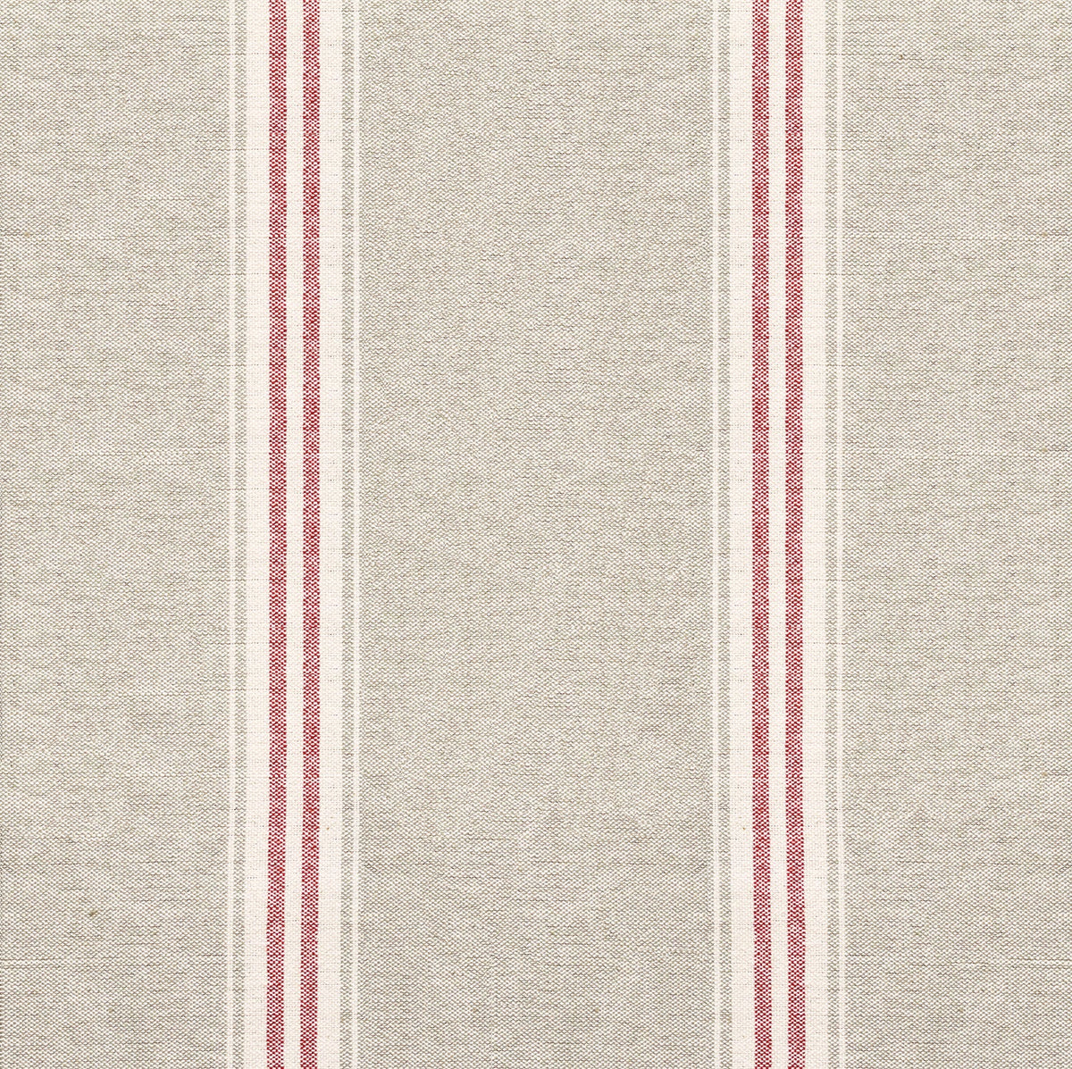 Beech Red Gustavian Stripe cotton swatch, narrow red stripes on natural