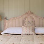 Sample Upholstered Gustavian Bed – Super King - Chartreuse Hartford Stripe/Summer Garland