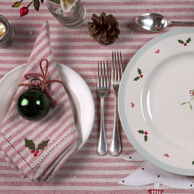 Holly &amp; Christmas Rose Napkins - Red Stripe (set of 4)