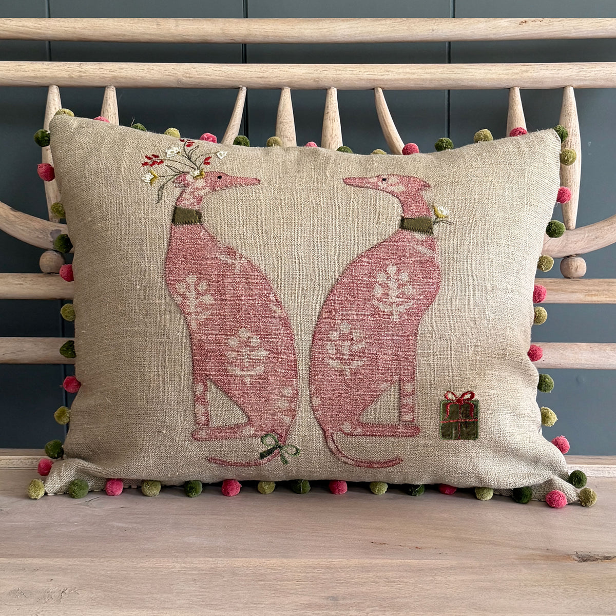 Embroidered A Present for Nisha Rustic Linen Cushion