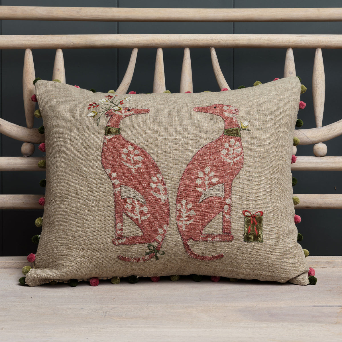 Embroidered A Present for Nisha Rustic Linen Cushion