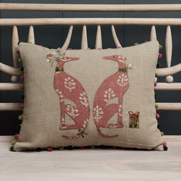 Embroidered A Present for Nisha Rustic Linen Cushion