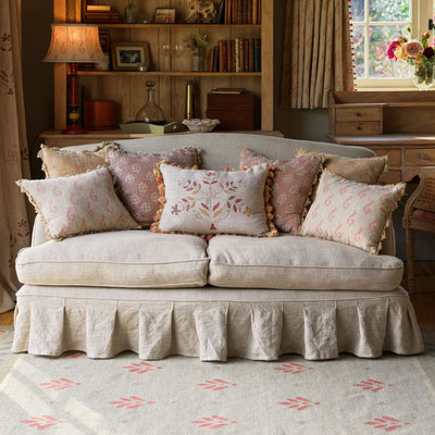 Saffron Freja Bird Tree Rustic Linen Cushion