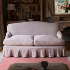 Small Lydia Sofa with  Box Pleats in Light Beech Rustic Linen