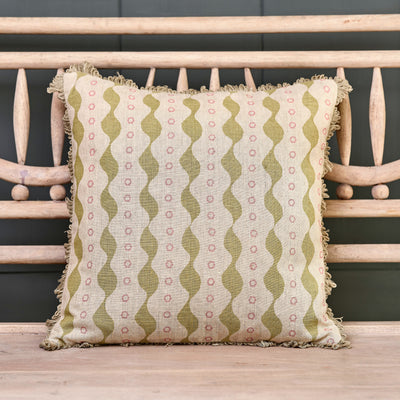 Green Pink Bloomsbury Linen Cushion