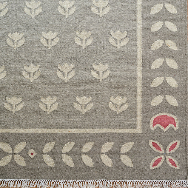 Smokey Blue Tulip - Hand-woven Wool Kilim