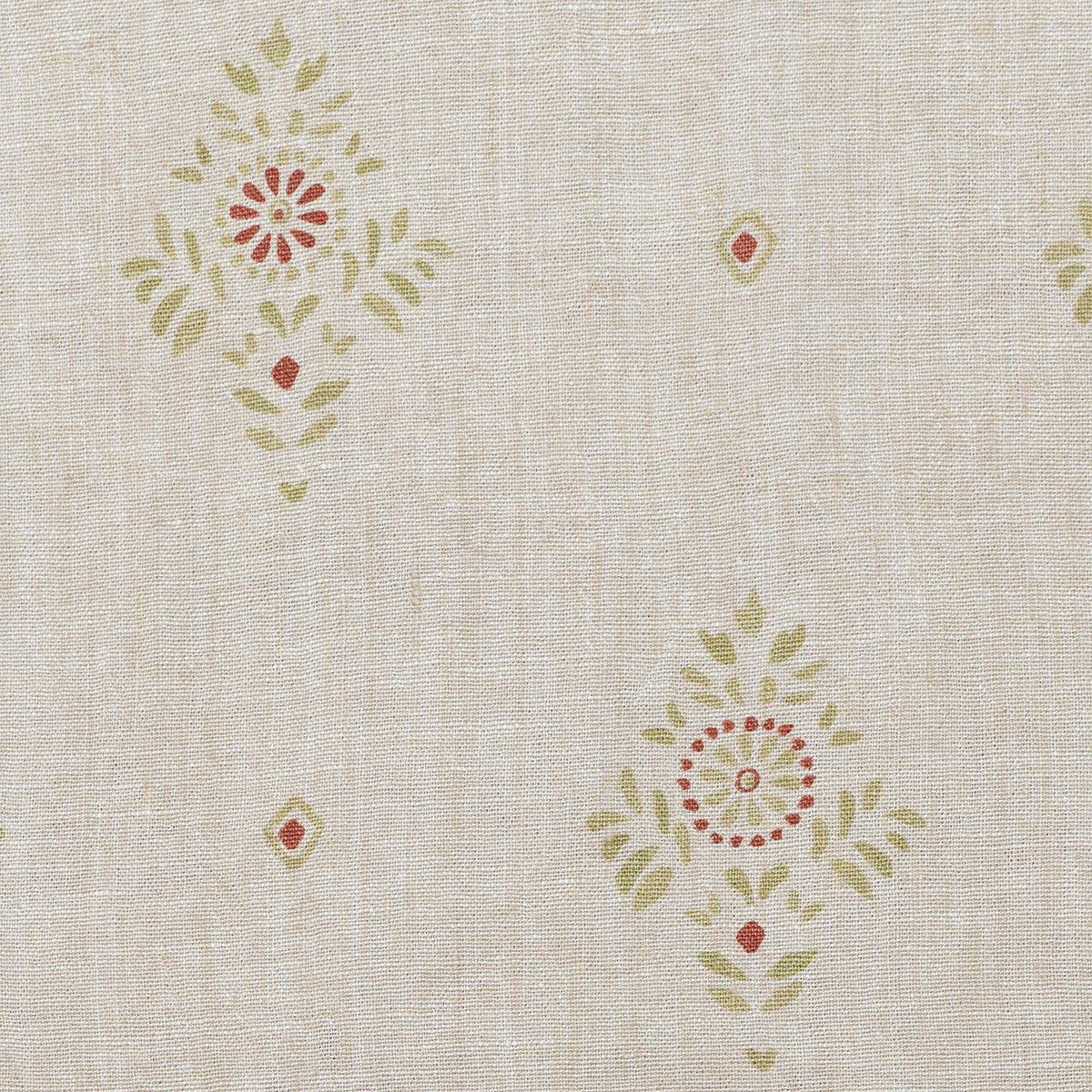 Hand-printed Green Anushka on Rustic Linen – 317G