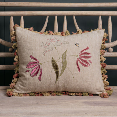 Parrot Tulips Rustic Linen Cushion - Tassels