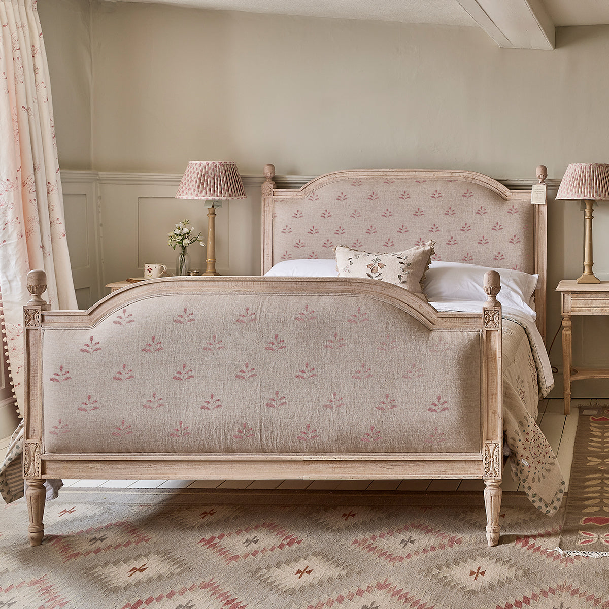 Ex Display Upholstered King Size Full Bed in Indian Red Leaf Susie Watson Designs