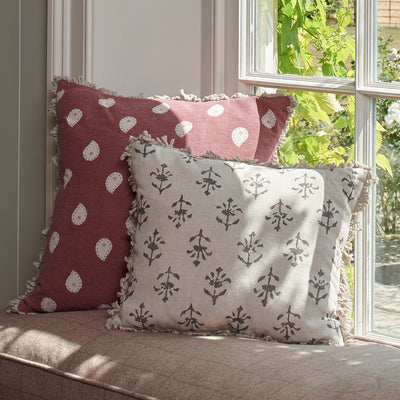 Charcoal Moonflower Linen Cushion
