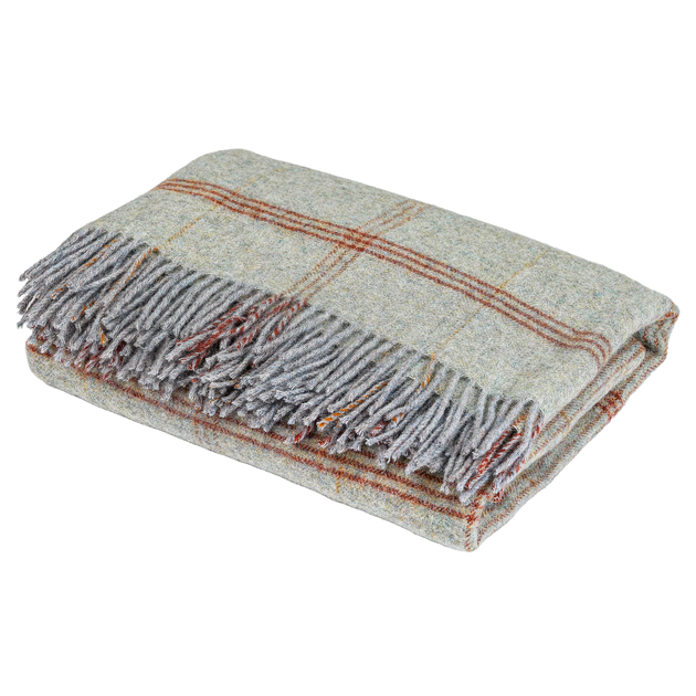 Celadon Blue Tartan Shetland Wool Throw