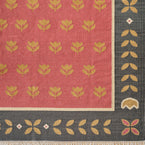 Red Gold Tulip kilim close up, gold tulips with a charcoal border