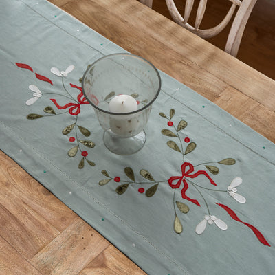 Duck Egg Ribbon &amp; Mistletoe Christmas Centrepiece