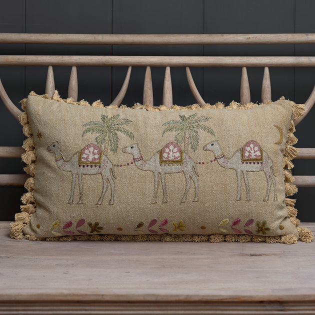 Large Golden Camels Embroidered Cushion