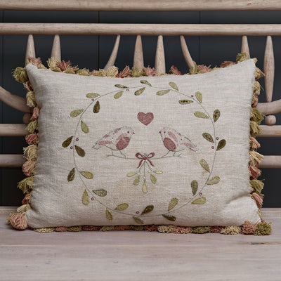 Winter Robins Cushion with Tassels