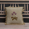 Embroidered Golden Auricula Rustic Linen Cushion with Tassels