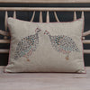 Guinea Fowl Pair Embroidered Linen Cushion