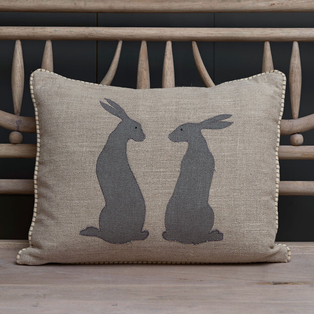 Applique Pair of Hares Linen Cushion