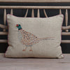 Embroidered Pheasant Linen Cushion