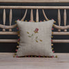 Embroidered Rosebud Rustic Linen Cushion