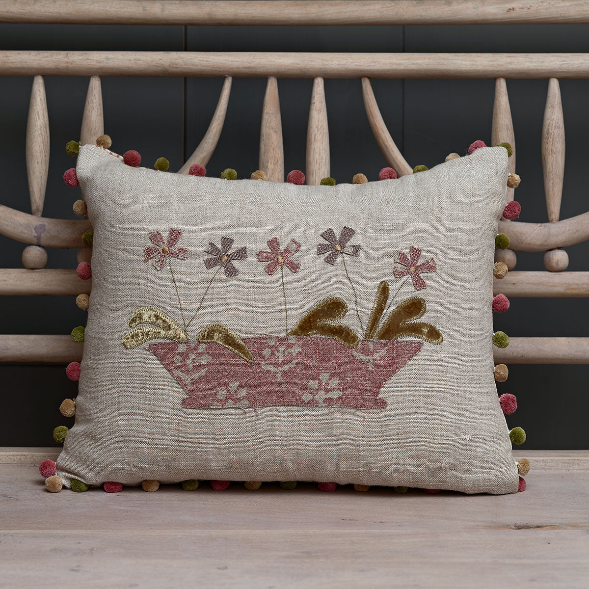 Flower Pot Rustic Linen Cushion