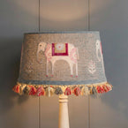 Embroidered Indian Wedding Lampshade in Indigo with Tassels