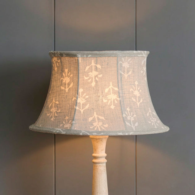 Reverse Smokey Blue Moonflower Framed Linen Lampshade
