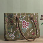 Olive Velvet Crewel Bag