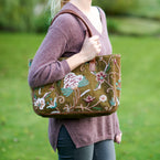 Olive Velvet Crewel Bag