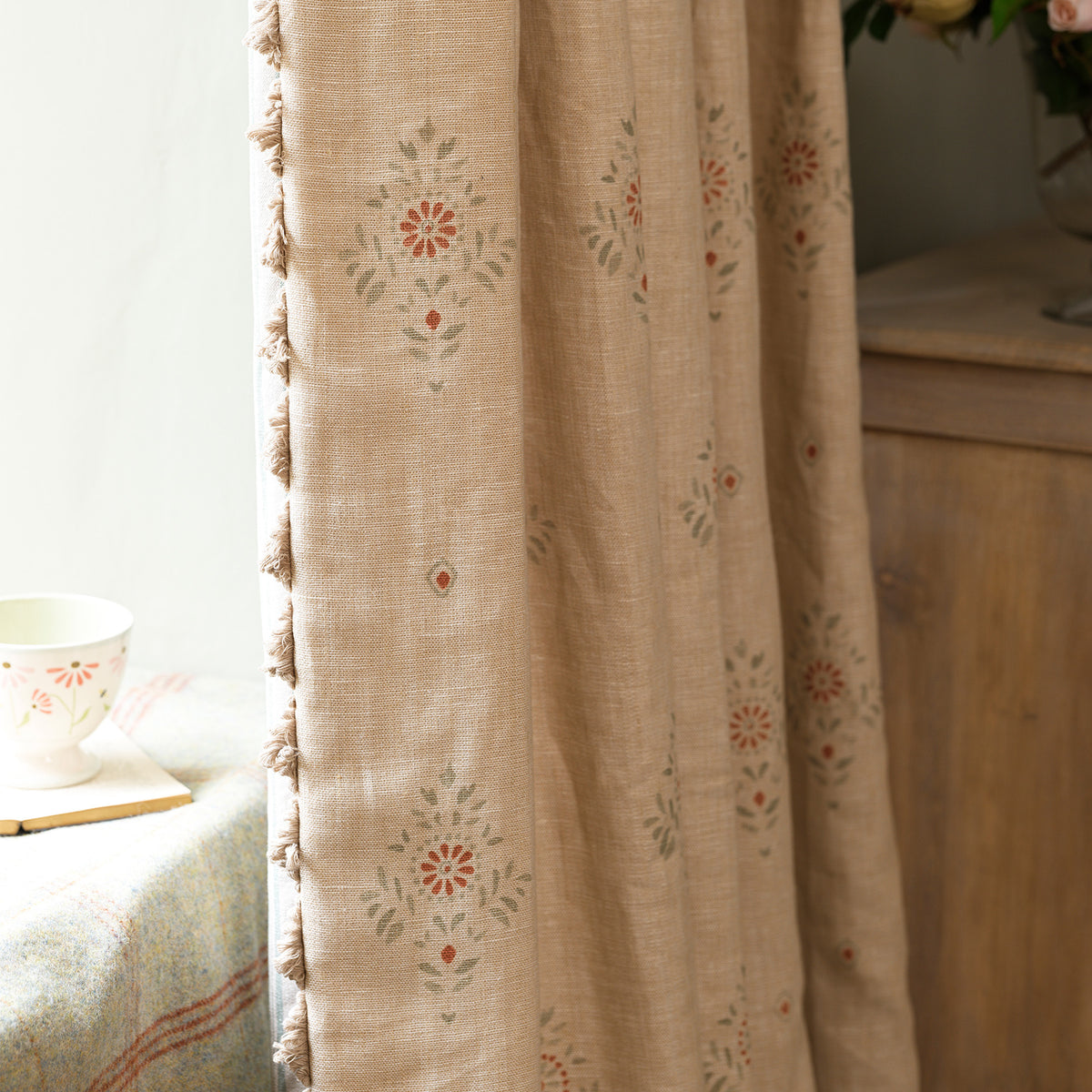 Hand-printed Smokey Blue Anushka on Rustic Linen – 317B