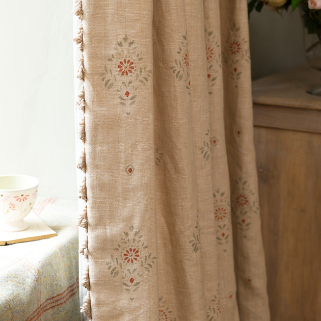 Hand-printed Smokey Blue Anushka on Rustic Linen – 317B