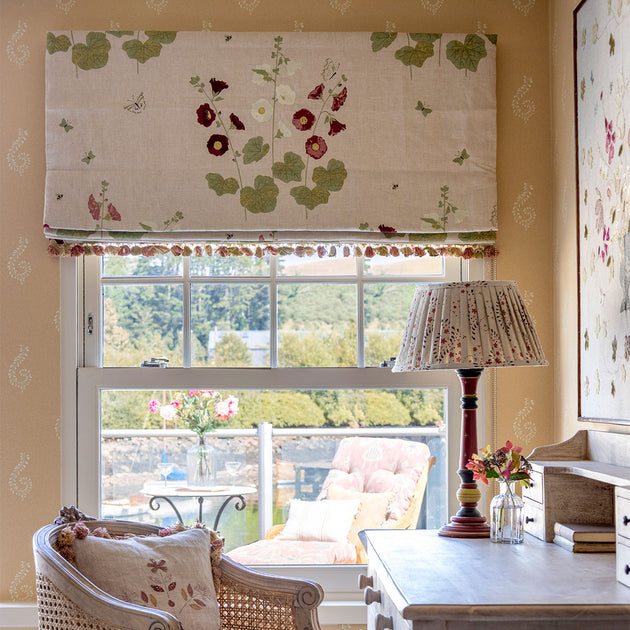 Hand-printed Autumn Hollyhocks Linen – 301W