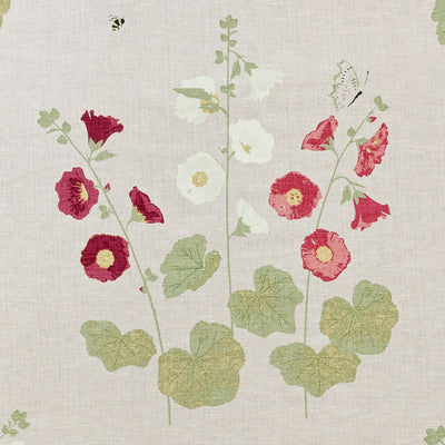 Hand-printed Autumn Hollyhocks Linen – 301W