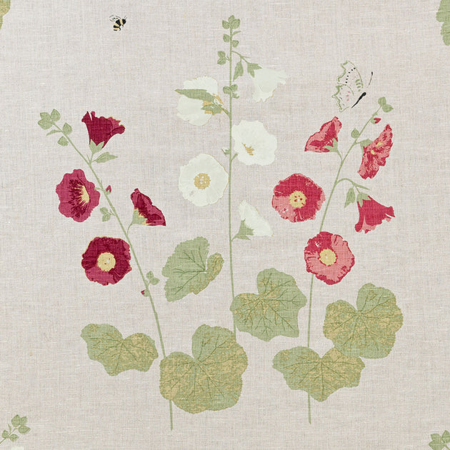 Hand-printed Autumn Hollyhocks Linen – 301W