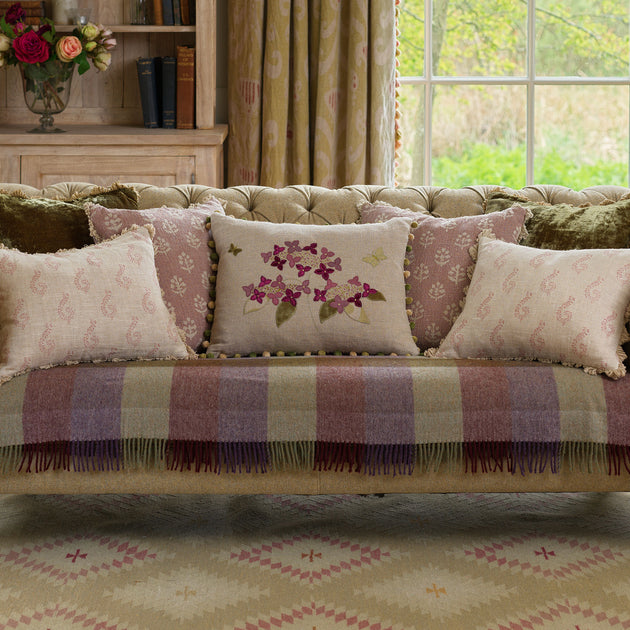 Embroidered Linen Autumn Hydrangea Cushion