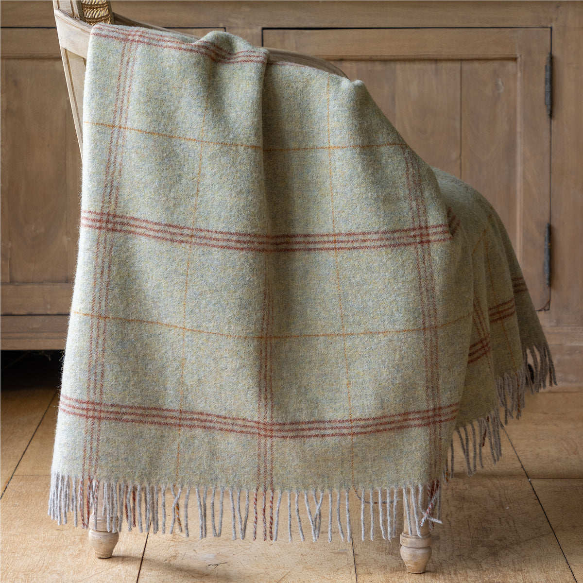 Celadon Blue Tartan Shetland Wool Throw