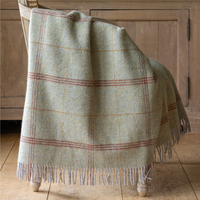 Celadon Blue Tartan Shetland Wool Throw